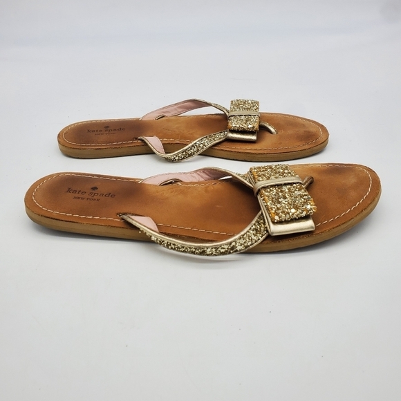 Kate Spade Shoes Women 11M Icarda Gold Glitter Bow Thong Sandals - Picture 6 of 10